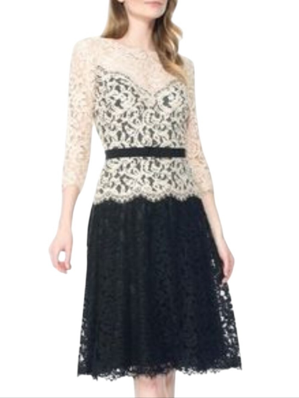 Tadashi Shoji Lace Midi Dress in Black and Cream